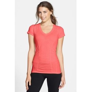 {Zella} 'Z 5 Ruched V Neck Active Tee in Pink